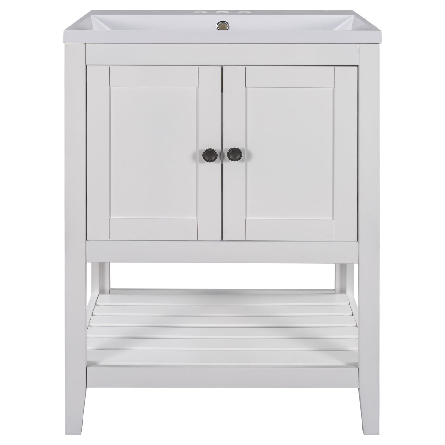 24\\\" White Modern Sleek Bathroom Vanity Elegant Ceramic Sink with Solid Wood Frame Open Style Shelf