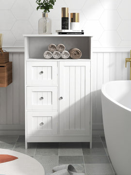 Bathroom standing storage cabinet with 3 drawers and 1 door-White