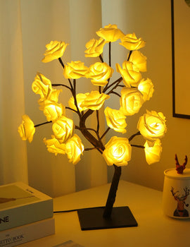 Best-selling Detachable Plastic Base USB Switch LED Simulation Rose Tree Lamp Home Decoration Night Light