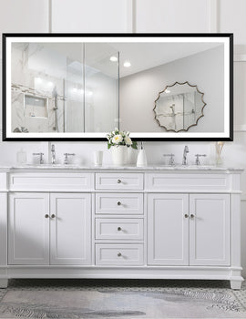 4 Size LED Bathroom Mirror;  Backlit and Front Lighted Mirror for Bathroom;  Wall Mounted Bathroom Vanity Framed Mirror Includes Dimmer;  ; Defogger;  Vertical / Horizontal