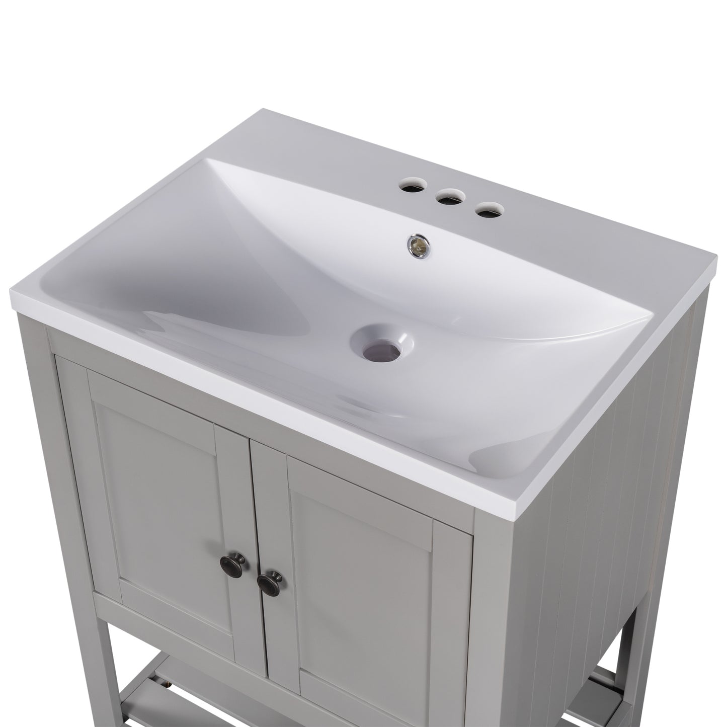 24\\\" White Modern Sleek Bathroom Vanity Elegant Ceramic Sink with Solid Wood Frame Open Style Shelf