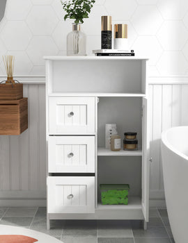 Bathroom standing storage cabinet with 3 drawers and 1 door-White