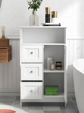 Bathroom standing storage cabinet with 3 drawers and 1 door-White