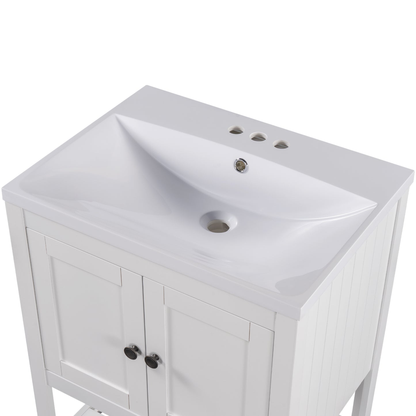 24\\\" White Modern Sleek Bathroom Vanity Elegant Ceramic Sink with Solid Wood Frame Open Style Shelf