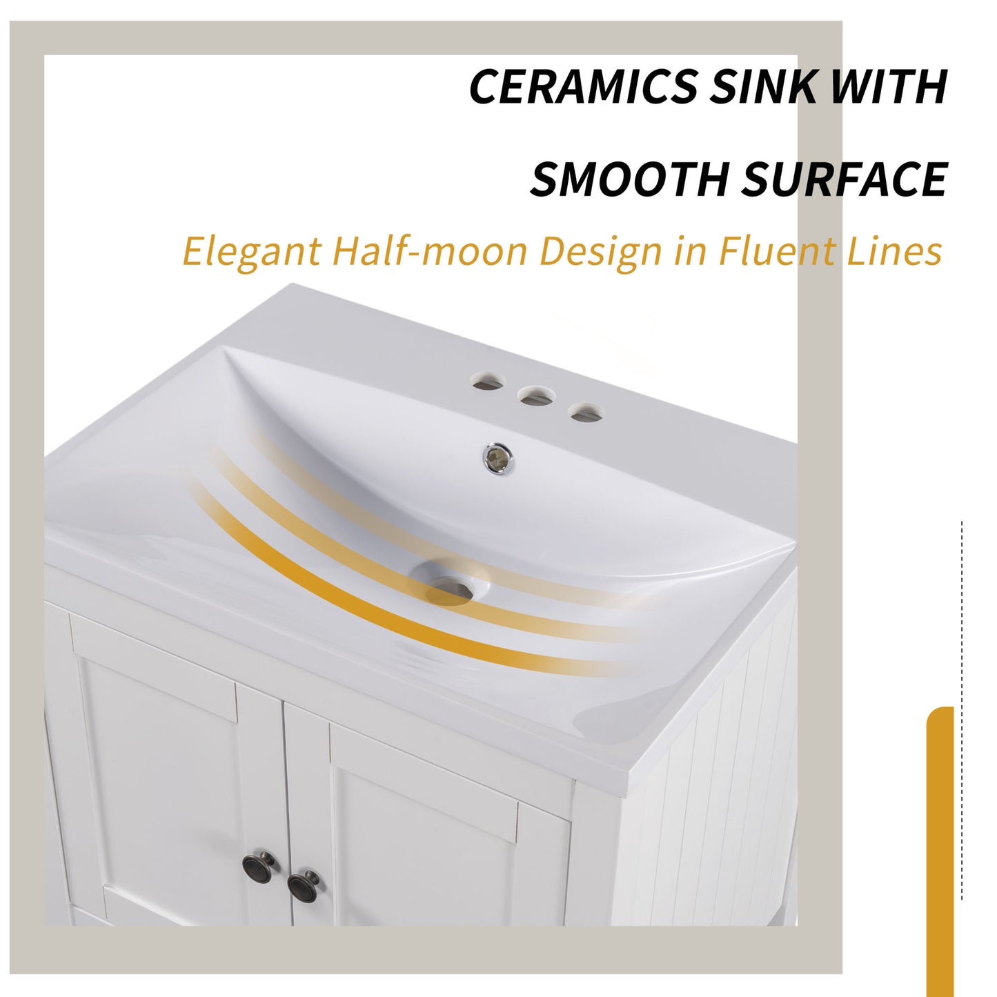 24\\\" White Modern Sleek Bathroom Vanity Elegant Ceramic Sink with Solid Wood Frame Open Style Shelf