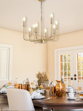 Modern American candle-shaped golden iron chandelier -8 bulbs -E12 lamp holder