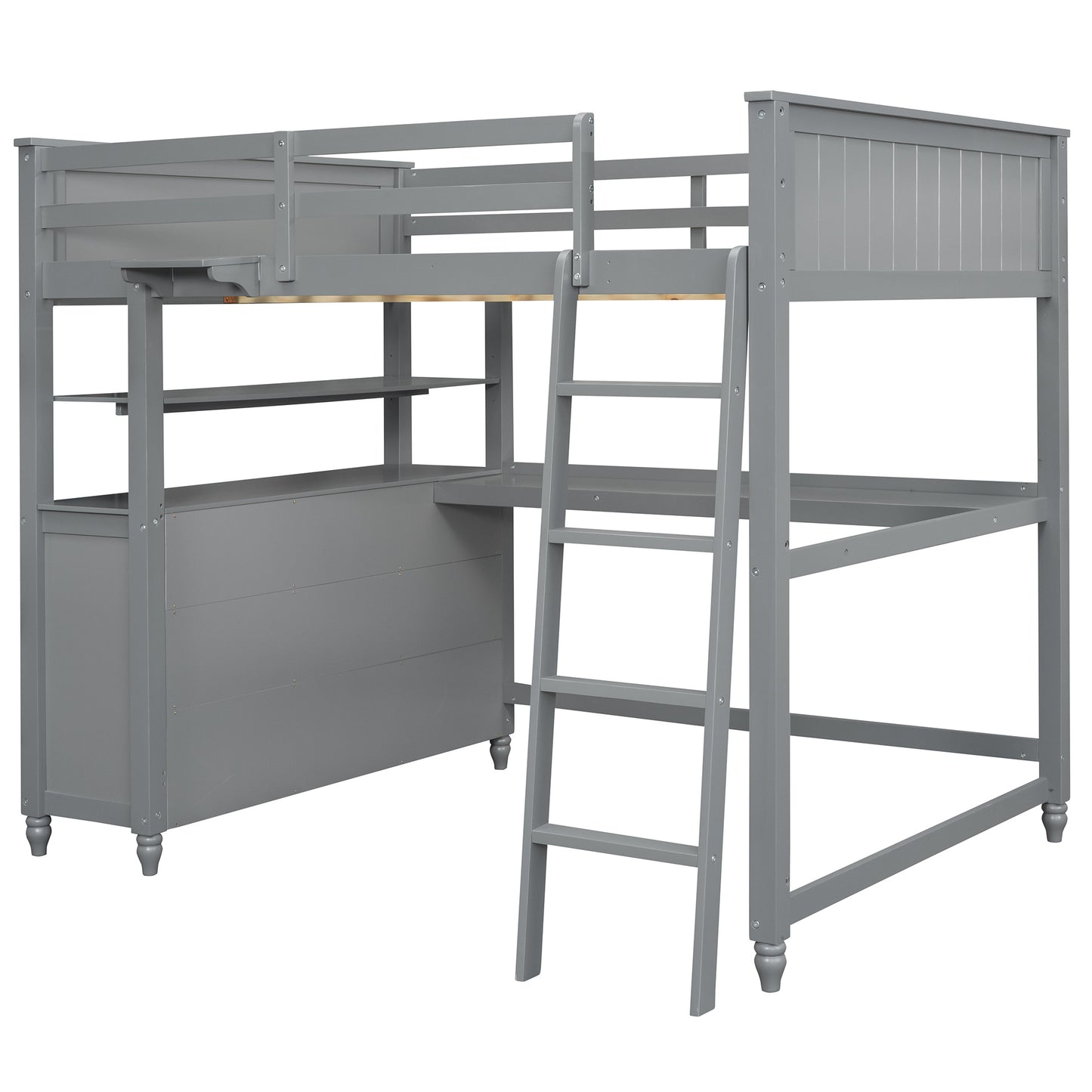 Full size Loft Bed with Drawers and Desk; Wooden Loft Bed with Shelves - Gray(OLD SKU:LT000529AAE)