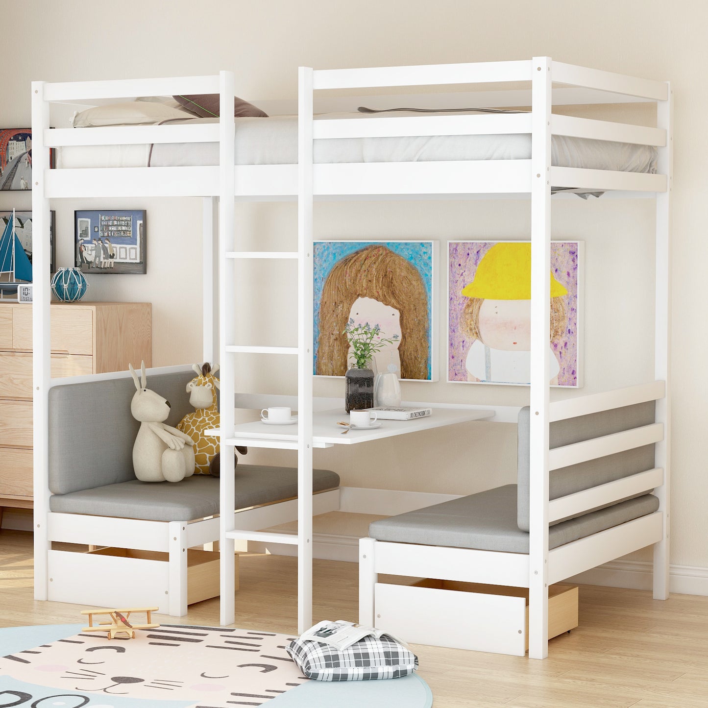 Functional Loft Bed (turn into upper bed and down desk; cushion sets are free)Twin Size