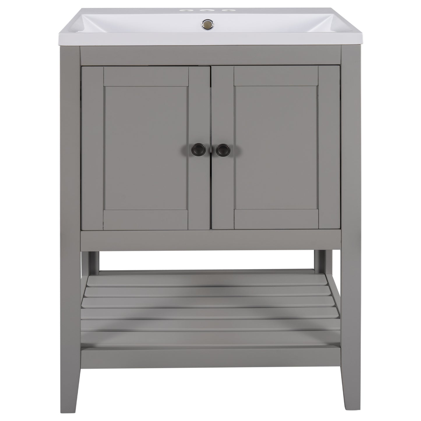 24\\\" White Modern Sleek Bathroom Vanity Elegant Ceramic Sink with Solid Wood Frame Open Style Shelf