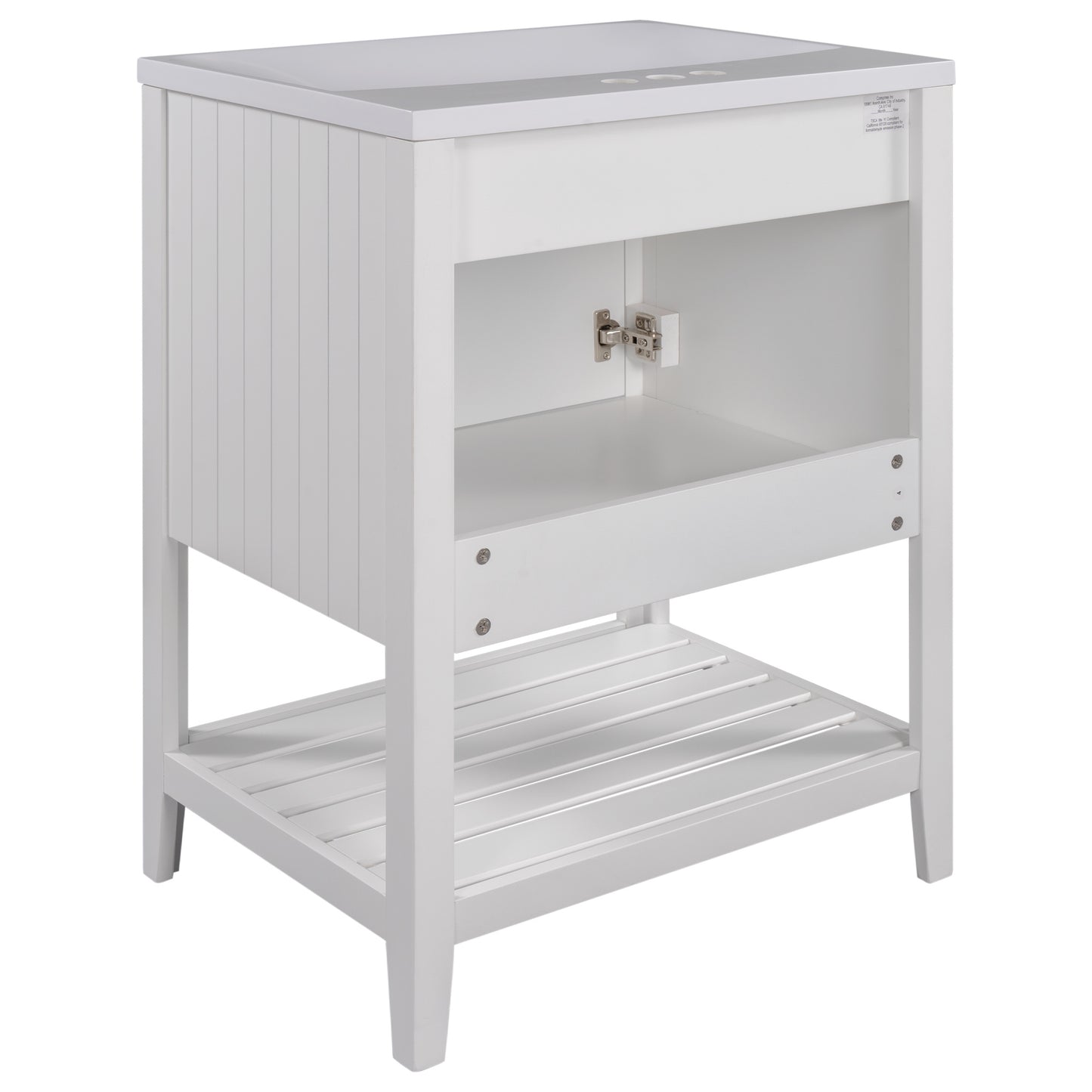 24\\\" White Modern Sleek Bathroom Vanity Elegant Ceramic Sink with Solid Wood Frame Open Style Shelf