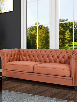 classic sofa 3-seat genuine leather solid wood oak feet