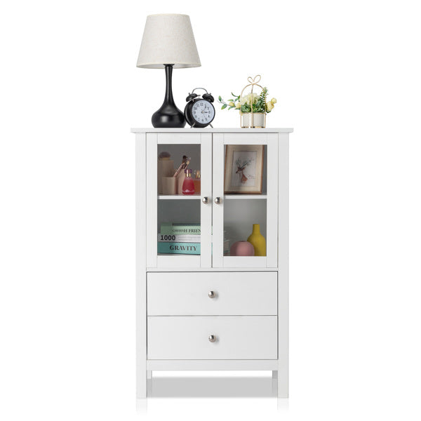 FCH Nordic Minimalist MDF Spray Paint Double Doors And Two Drawers Tv Side Cabinet Bathroom Cabinet White