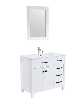 36 Inch W White Bathroom Vanity Set with Faucet and Mirror