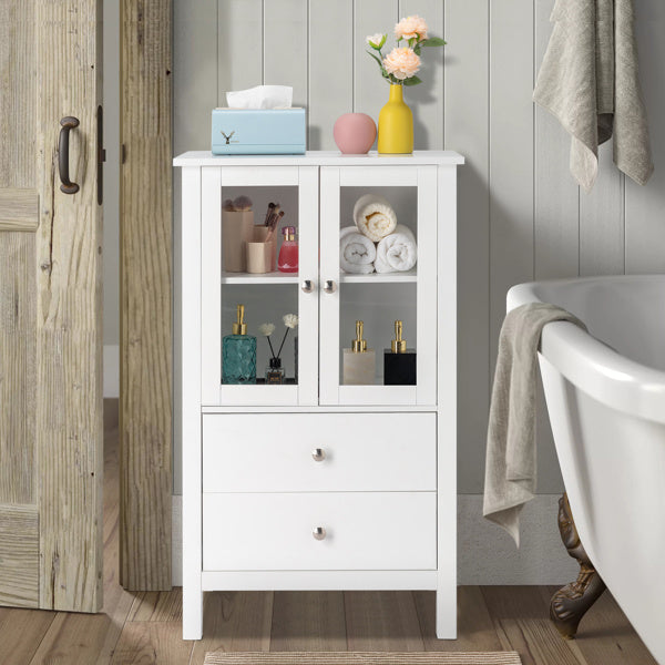 FCH Nordic Minimalist MDF Spray Paint Double Doors And Two Drawers Tv Side Cabinet Bathroom Cabinet White