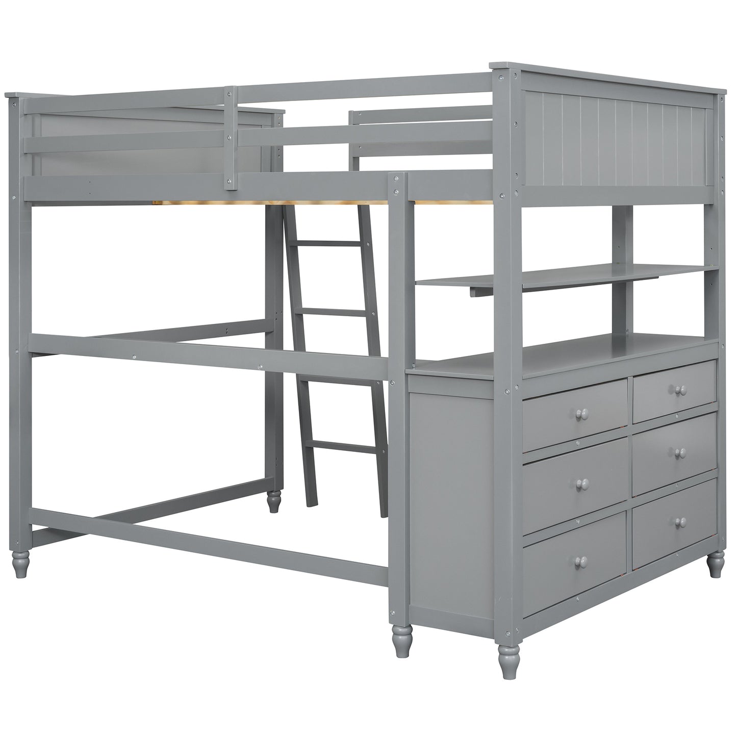 Full size Loft Bed with Drawers and Desk; Wooden Loft Bed with Shelves - Gray(OLD SKU:LT000529AAE)