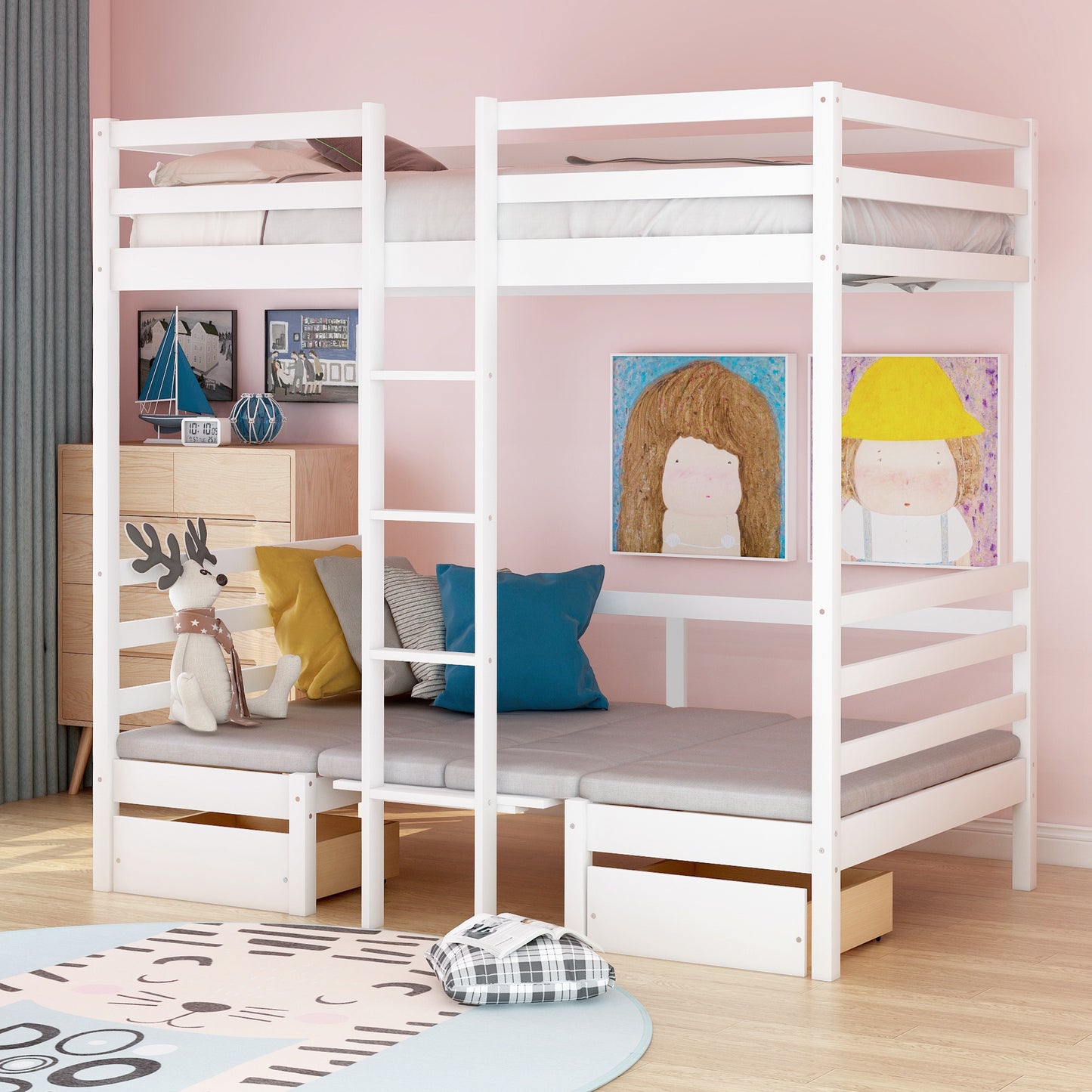 Functional Loft Bed (turn into upper bed and down desk; cushion sets are free)Twin Size