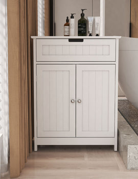 Bathroom Floor Cabinet Freestanding 2 Doors and 1 Drawer Wood Storage Organizer Cabinet for Bathroom and Living Room-White