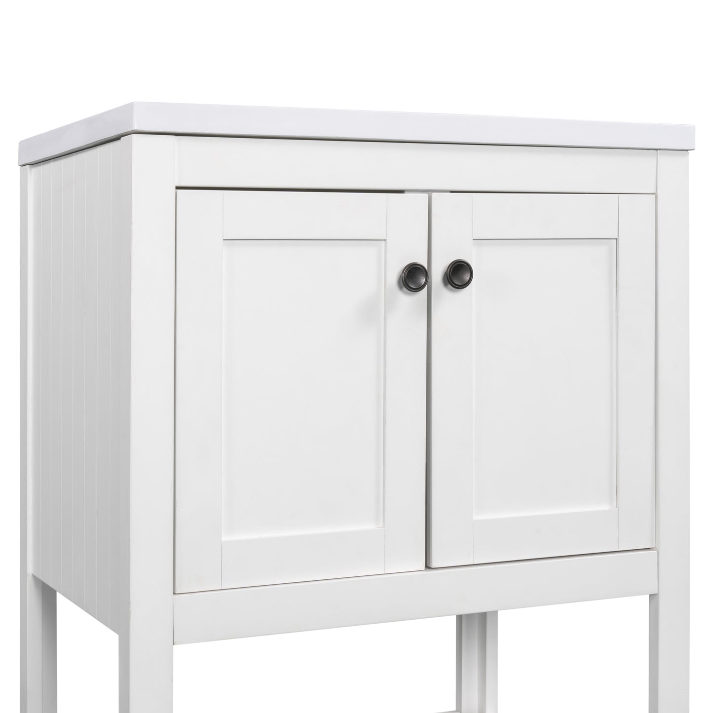 24\\\" White Modern Sleek Bathroom Vanity Elegant Ceramic Sink with Solid Wood Frame Open Style Shelf