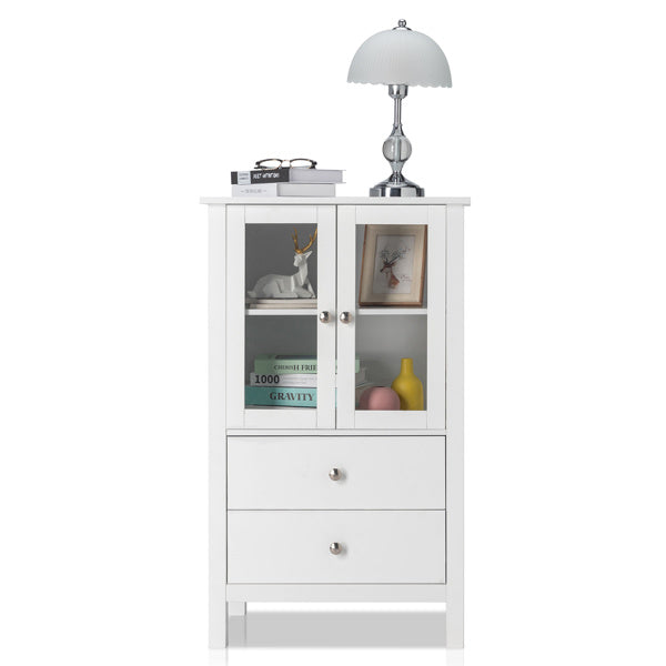 FCH Nordic Minimalist MDF Spray Paint Double Doors And Two Drawers Tv Side Cabinet Bathroom Cabinet White