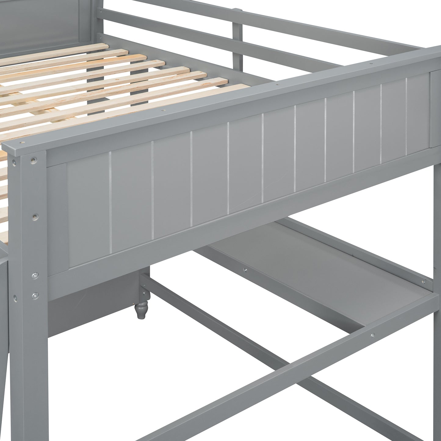 Full size Loft Bed with Drawers and Desk; Wooden Loft Bed with Shelves - Gray(OLD SKU:LT000529AAE)